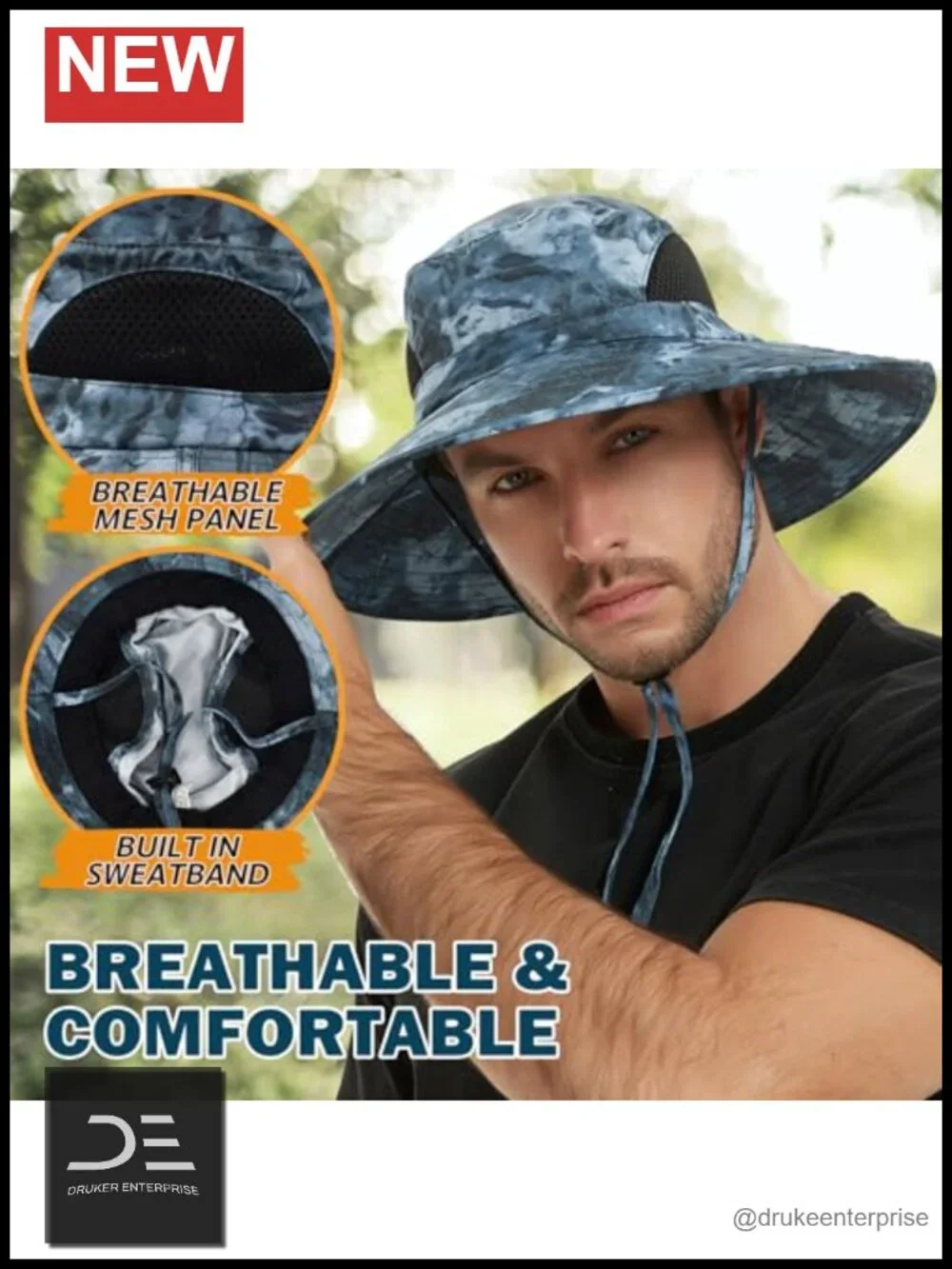Wide Brim Sun Bucket Hat, UPF 50+ UV Protection, Adjustable Chin Strap,